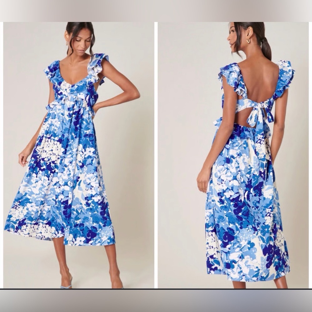 Sugarlips Gypsum Berry Floral Tie‎ Back Cutout Midi Dress M
